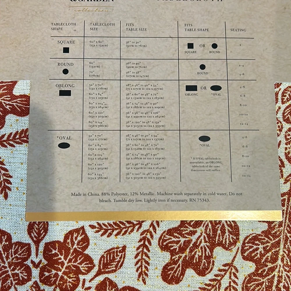 HOUSE & GARDEN Oak Leaf Medallion Tablecloth Gold Burnt Orange New 60”x84”